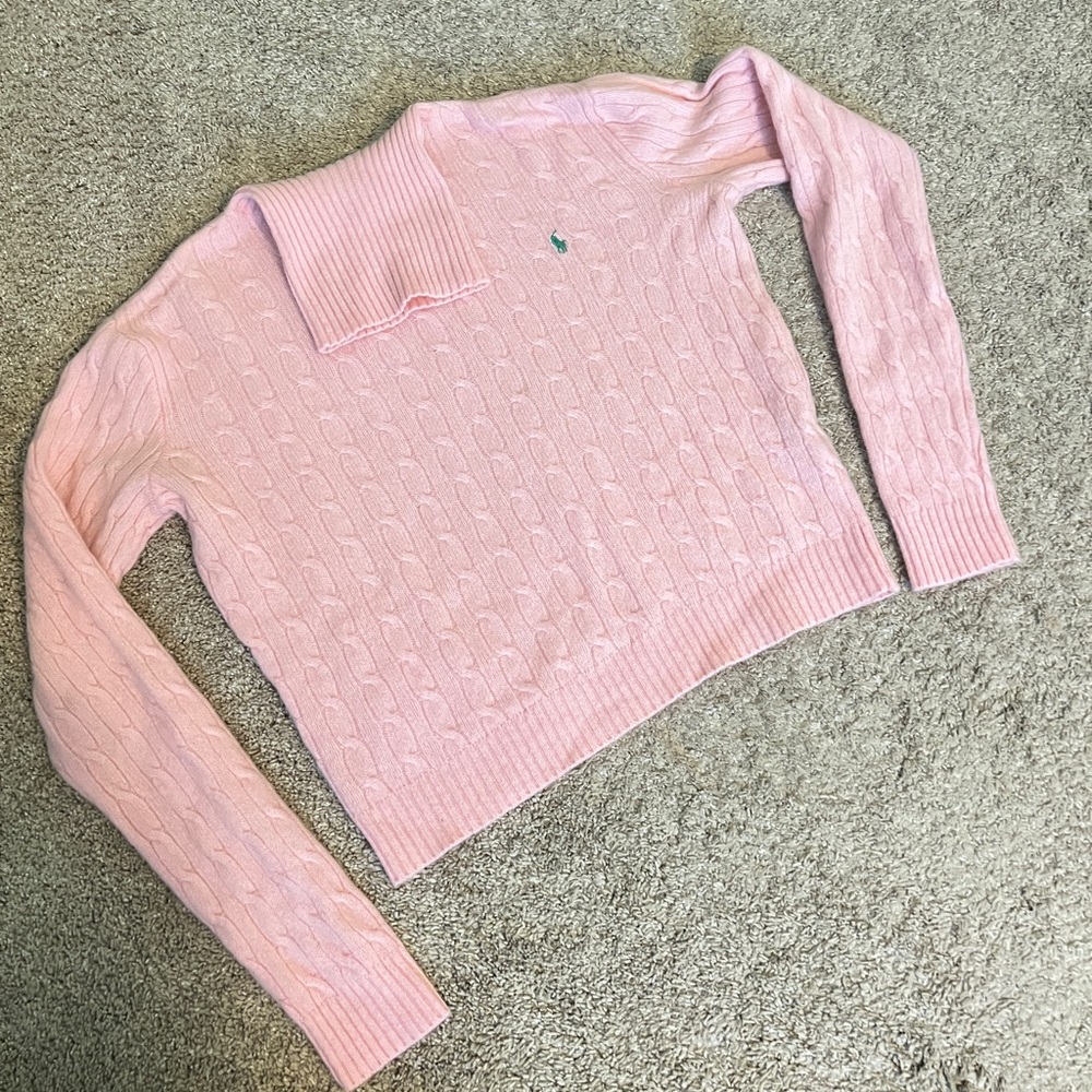 Ralph Lauren Pink Cable Knit Turtleneck Sweater